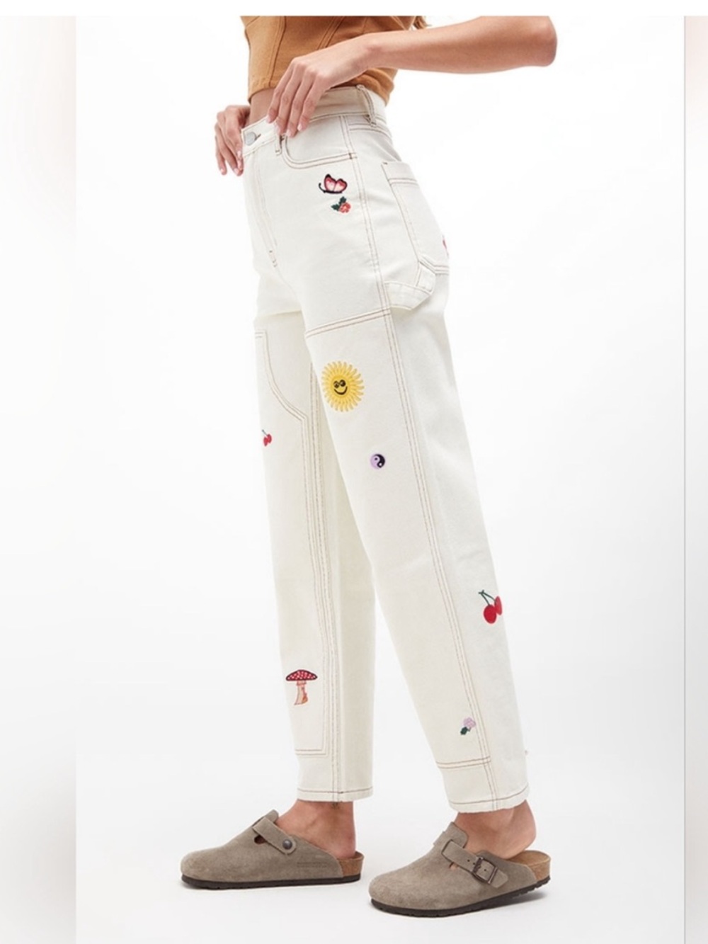 PacSun Embroidered Workwear Carpenter Pants with whimsical embroidery